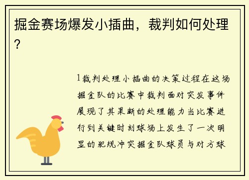 掘金赛场爆发小插曲，裁判如何处理？